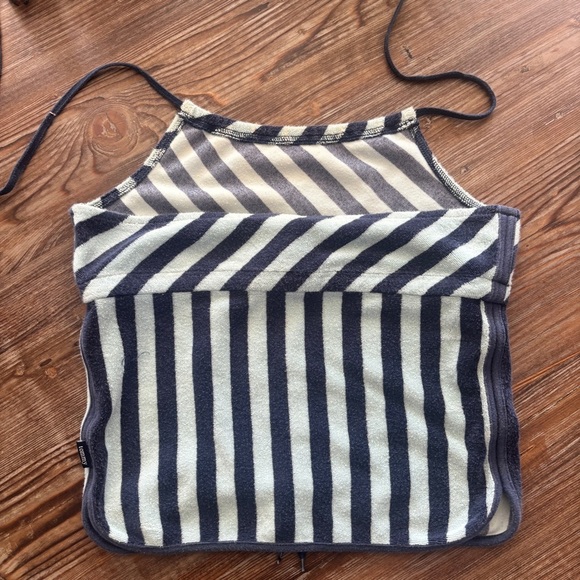 Tommy Jeans Y2K Stripped Terry Cloth Halter Top Size Medium Front Tie - Picture 10 of 11